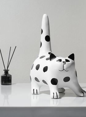 左顾 现代简约黑白斑点小猫咪创意家居小摆件桌面茶几装饰品摆设