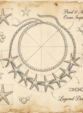 欧美跨境复古夸张设计海边出片神器珍珠星星项链精致时尚双层项链