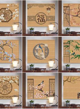 中式覆古风竹帘挂画 画卧室客厅大白墙装饰画 画茶室入户玄关壁画