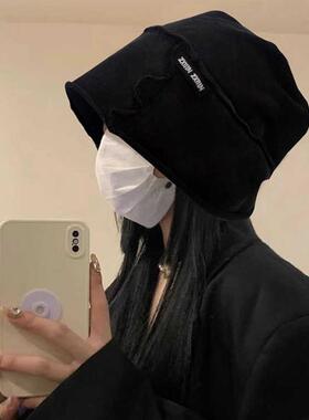 古同款水洗复做旧堆堆帽女黑渝色卷边梓ZL22155冷帽显脸小宽松包