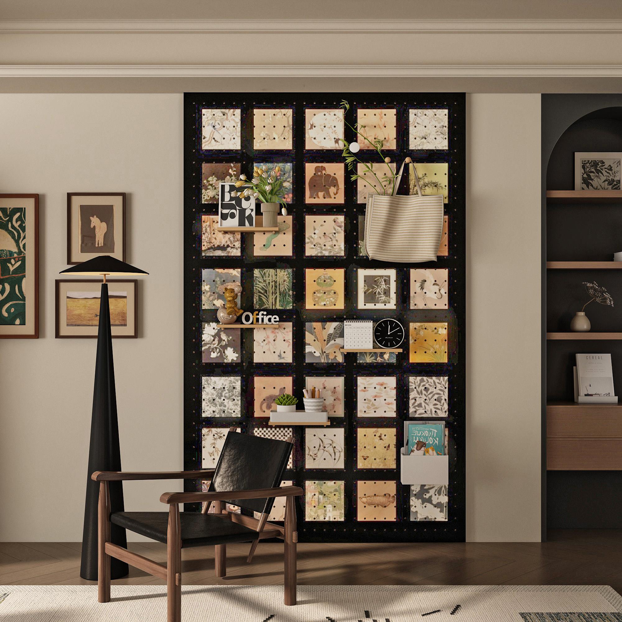 Perforated board storage rack customized entrance hall blocking wall decoration Chinese style antique solid wood printed pattern storage