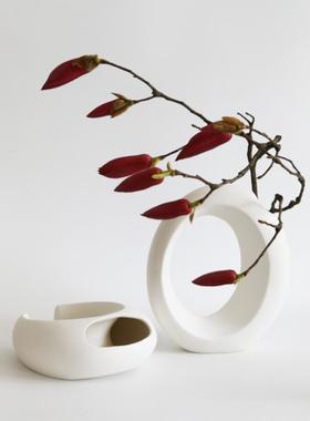 玄关入户月亮陶瓷花瓶组合收纳水培分离式摆件酒店装饰外贸亚马逊