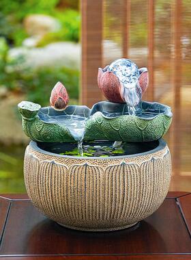 招财客厅流水摆件循环水风水轮室内客厅茶室桌面小水景喷泉小鱼缸