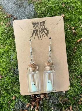 Glow Ghost Bottle Pendant Necklace Earrings Halloween