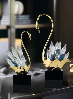 轻代奢高档现家新房FMW子客居天厅电视柜酒柜水晶鹅摆件装饰品工