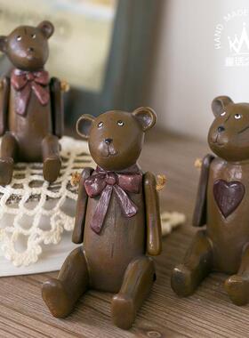 特价清仓！仿木刻关节熊美式乡村复古做旧拍摄道具 泰迪熊摆件