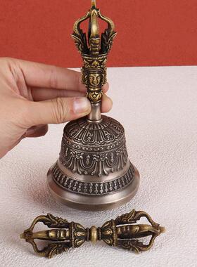尼泊尔进口手工五股金刚铃杵纯铜藏式铃铛居家摆件密宗精品法器