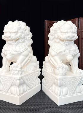 手工精雕天然汉白玉石狮子一对新中式摆件镇宅迎福石头小狮子桌摆