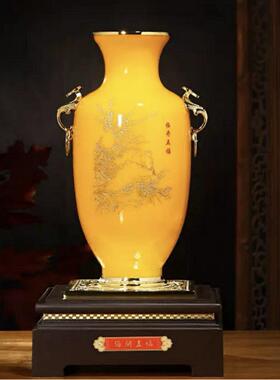 琉璃玉珐琅彩鸡油黄花摆件保险公司开门红汽车4S店端商务礼品