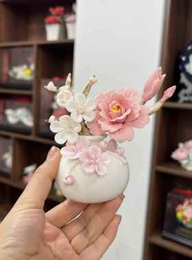 陶瓷花瓶手工花各种花型套组精美摆件茶台客厅装饰花景德镇德化