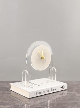 轻奢创意透明亚克力云石台钟座钟桌面摆件客厅卧室玄关家居装饰品