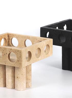 现代意式极简镂空大理石果盘花盆摆件茶室书房桌面家居装饰品摆件