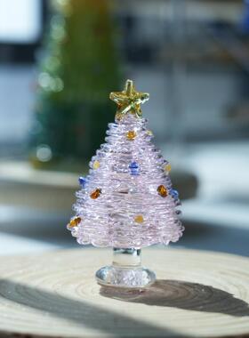淄博琉璃艺术品纯手工拉丝耶诞树桌面装饰创意摆件情侣节生日礼物
