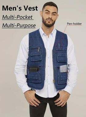 P 93224 Men's V-Neck Multi-Pocket Vest 钓鱼马甲