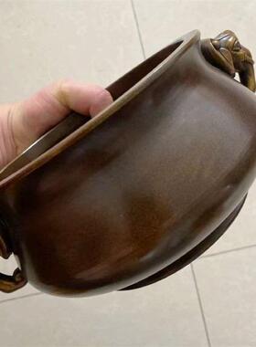 全铜苏工紫铜色复古特大象耳炉加厚重器铜炉摆件环香线香炉香薰炉