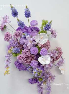 婚礼装饰紫色壁挂花艺 板墙面摄影背景布置绢花挂花地排花车尾花
