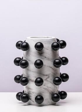 现代轻奢树脂球球大理石纹花瓶花器样板间客厅茶几创意果盘装饰品