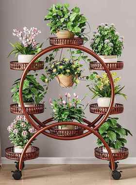 花架铁艺多层带轮绿萝花盆架客厅阳台落地式可移动室内花盆置物架