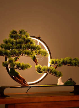 崖柏迎客松盆景微景观摆件禅意空间新中式客厅玄关软装艺术品摆设