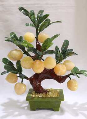 电视柜寿桃景客厅装饰品家居盘子树栽工艺品摆件黄玉石玉器盘