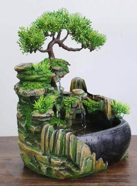 带发财树假山流水喷泉迷你小鱼缸节庆礼品办公桌微景观装饰品摆件