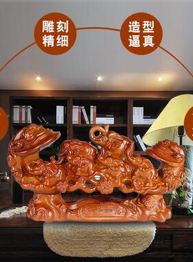 桃木吉祥如意木雕摆件木雕大象台屏家居办公工艺品乔迁送礼大摆件