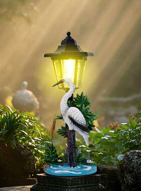 跨境爆款火烈鸟动物太阳能摆件仿真仙鹤室外花园假山水池别墅摆件