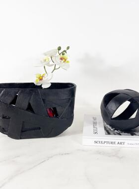 简约黑古铜圆球编织花器摆件样板间卧室书房餐厅客厅玄关