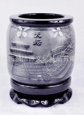 北京风光中式复古水晶浮雕笔筒创意客厅摆件商务礼品旅游纪念礼品