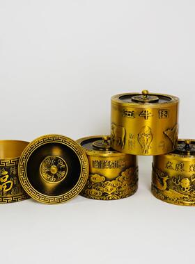 黄铜五牛图茶叶罐摆件办公室茶室桌面工艺品摆件茶叶罐装饰品