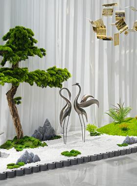 室内旱景梅花鹿摆件高档公司入户别墅饭店景观造景楼梯下装饰盆景