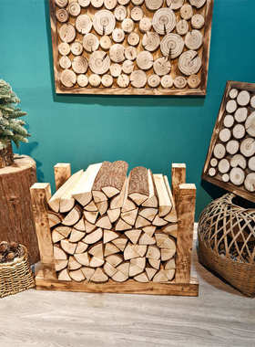 香杉木柴装饰原木壁炉取暖木头背景墙客厅装饰民宿木材摆件篝火木