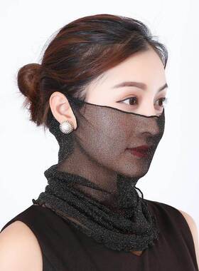 脖子防晒脖套面纱遮脸丝巾女士夏季护围护颈部巾围巾面罩薄款冰丝
