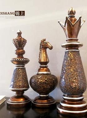 美式覆古国际象棋装饰摆饰 家居饰品软装配饰 客厅办公书桌工艺礼