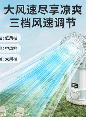 跨境新款多灯功能露营围灯户外野营氛灯带电显风扇强光探照ZP088