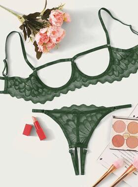 Open Cups Bra Set Lace Sexy Erotic Lingerie Women Underwear
