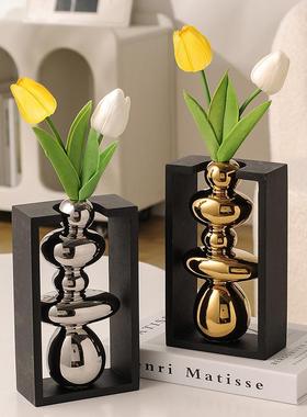 电视机柜装饰摆件石来运转石头陶瓷花瓶摆件轻奢高档客厅电视柜入