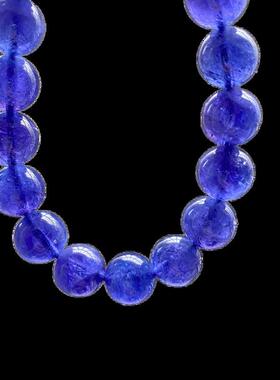 天然海洋之心电光蓝坦桑石手链男女款单圈水晶圆珠手串规格11.1mm