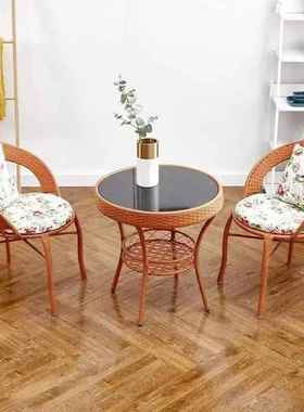 藤椅三件套阳台小桌椅室外露天户外庭院茶几组合休闲藤编靠背椅子