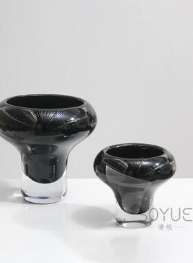 现代简约轻奢黑色大口高脚琉璃花瓶设计师样板间软装花艺装饰摆件