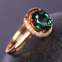 2 84 gr 18k Gold inlaid with natural South African drill main stone Brazil rare lightning Green Bite-Seal ring