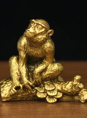 纯铜十二生肖三合贵人鼠龙猴摆件申子辰家居客厅书房黄铜工艺礼品