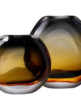 水晶玻璃琥珀大花瓶 客厅餐桌电视柜简约现代轻奢样板间软装饰品