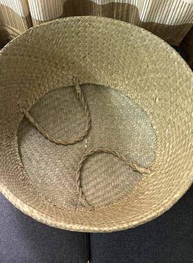原色综合藤编手提篮子简约家居客厅摆件植物装饰草编手提花盆盆栽