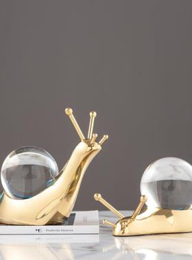 现代简约台轻奢铜金色蜗配水晶球摆件家居样黄板间牛橱窗BJ-0164