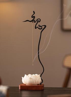 新中式倒挂线香插莲花摆件禅字百搭家用室内桌面装饰品香薰炉香托