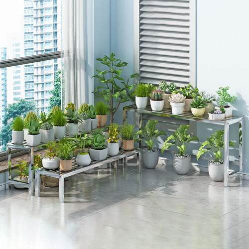 不锈钢花架阶梯式组合阳台多肉专用多层架加宽户外植物摆放花盆架 - 图0