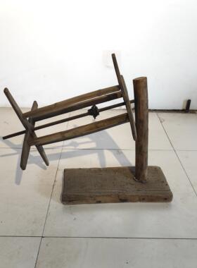 民俗老物件纺线 线车摆件老式手工织布机配件纺车工具锭杆梭子旧