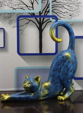 创意现代简约抽象树脂工艺品客厅电视柜装饰婚庆礼品可爱猫咪摆件