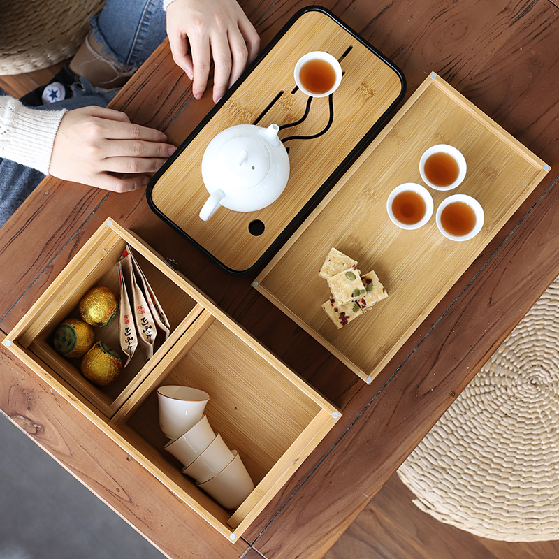 Household small bamboo small tea table creative combination melamine dry bubble tray plus storage box Kung Fu tea set creative tea tray